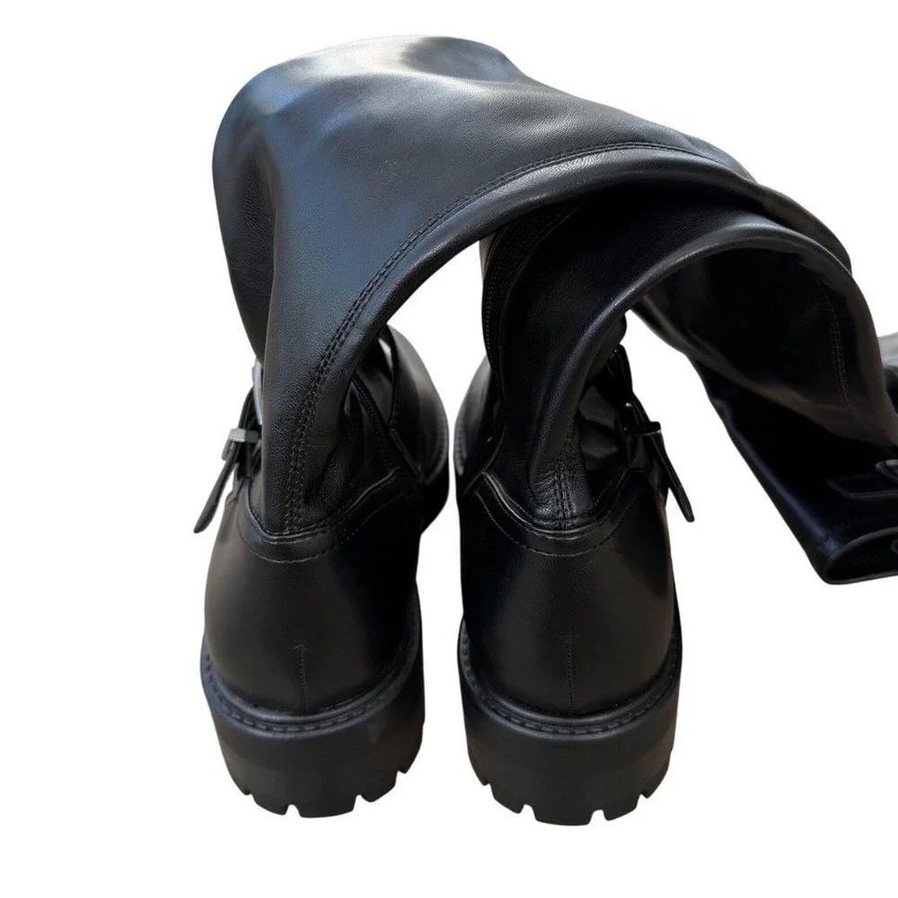 Marc fisher LTD Over The Knee Lug Sole Moto Boots Black Buckle Size 5.5 Side Zip